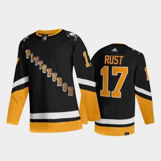 Men Pittsburgh Penguins #17 Bryan Rust 2021 2022 Black Stitched Jersey