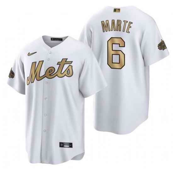 Men New York Mets #6 Starling Marte 2022 All Star White Cool Base Stitched Baseball Jersey