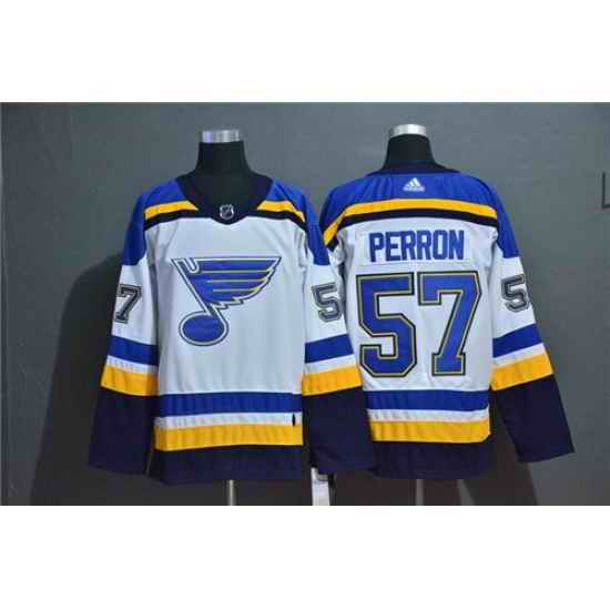 Blues #57 David Perron White Adidas Jersey