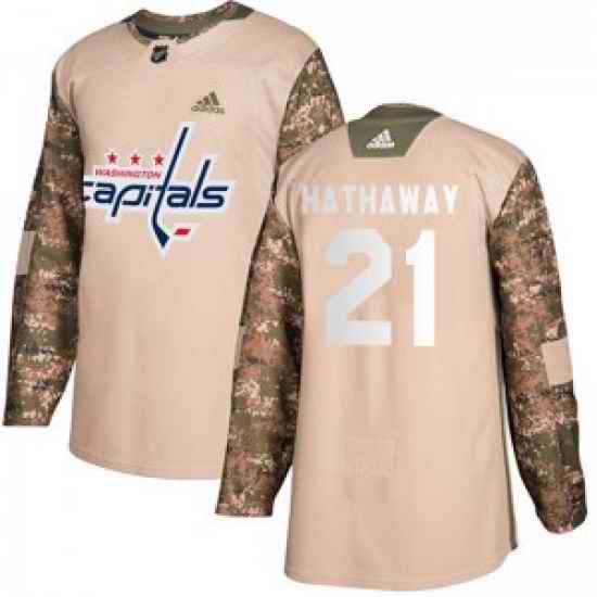 Men Washington Capitals #21 Garnet Hathaway Adidas Authentic Veterans Day Practice Jersey   Camo