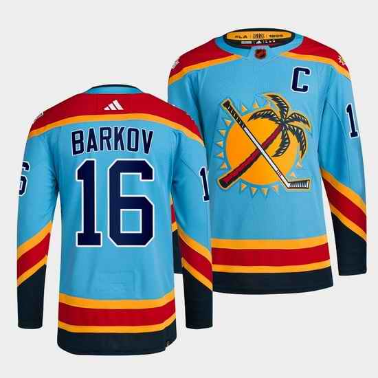 Men Florida Panthers #16 Aleksander Barkov Blue 2022 Reverse Retro Stitched Jersey