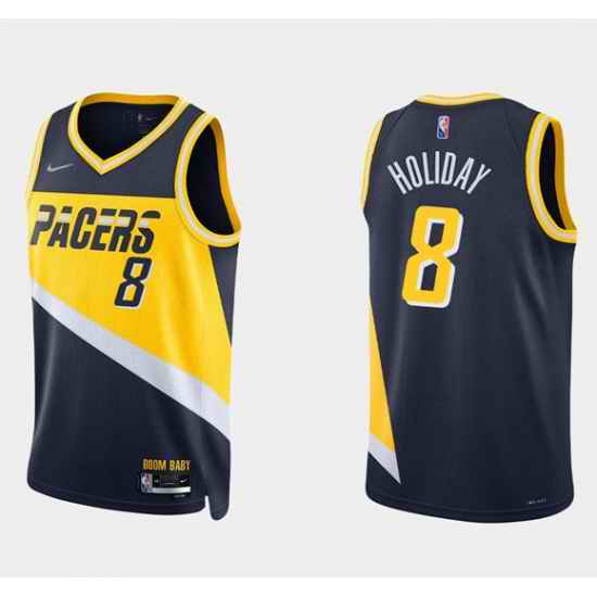 Men Indiana Pacers #8 Justin Holiday 2021 22 Navy City Edition 75th Anniversary Stitched Basketball Jersey