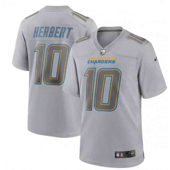 Men Los Angeles Chargers #10 Justin Herbert Grey Atmosphere Fashion Stitched Game Jersey