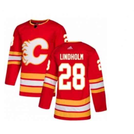 Men Calgary Flames #28 Elias Lindholm Red Stitched NHL Jersey
