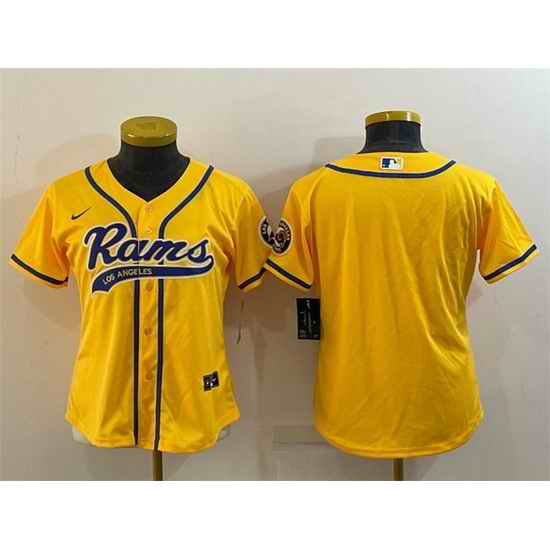 Women Los Angeles Rams Blank Yellow With Patch Cool Base Stitched Baseball Jersey