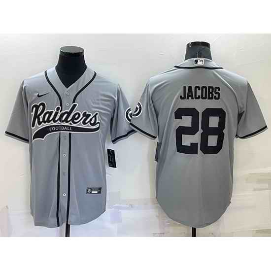 Men Las Vegas Raiders #28 Josh Jacobs Grey Cool Base Stitched Baseball Jersey