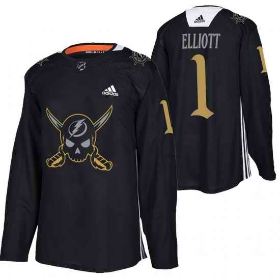 Men Tampa Bay Lightning #1 Brian Elliott Black Gasparilla Inspired Pirate Themed Warmup Stitched jersey