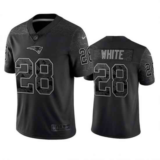 Men New England Patriots #28 James White Black Reflective Limited Stitched Football Jersey