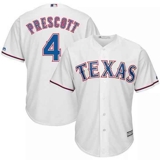 Men Texas Rangers #4 Dak Prescott White Cool Base Stitched Baseball Jerse