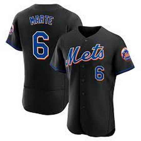 Men Nike New York Mets #6 Starling Marte Black Flex Base Stitched MLB Jersey