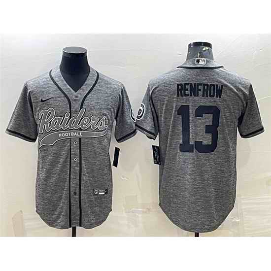 Men Las Vegas Raiders #13 Hunter Renfrow Grey With Patch Cool Base Stitched Baseball Jersey