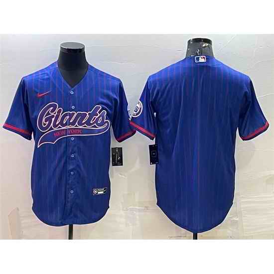 Men New York Giants Blue With Patch Cool Base Stitched Baseball Jersey