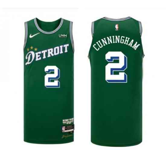 Men Detroit Pistons #2 Cade Cunningham Green 2022 23 City Edition Stitched Basketball Jersey