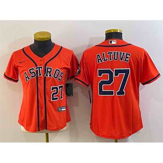 Women Houston Astros #27 Jose Altuve Orange With Patch Cool Base Stitched Baseball Jersey 1