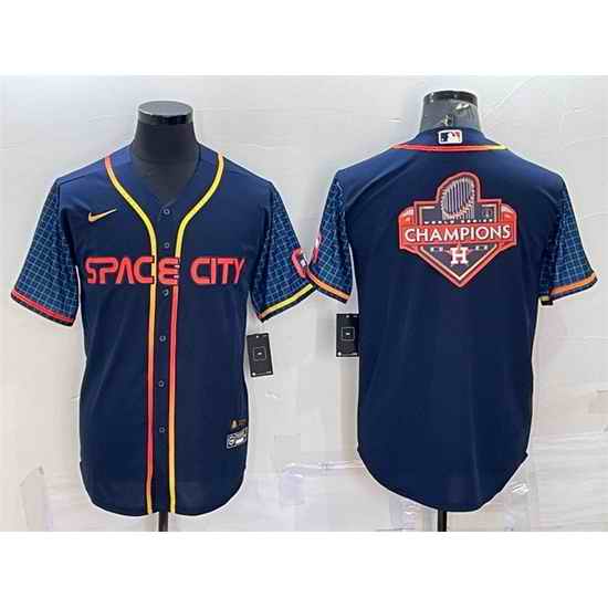 Men Houston Astros Navy 2022 World Series Champions Team Big Logo City Connect Cool Base Stitched Jersey
