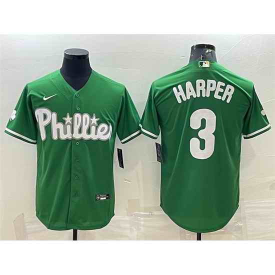 Men Philadelphia Phillies #3 Bryce Harper Green Cool Base Stitched Baseball Jersey