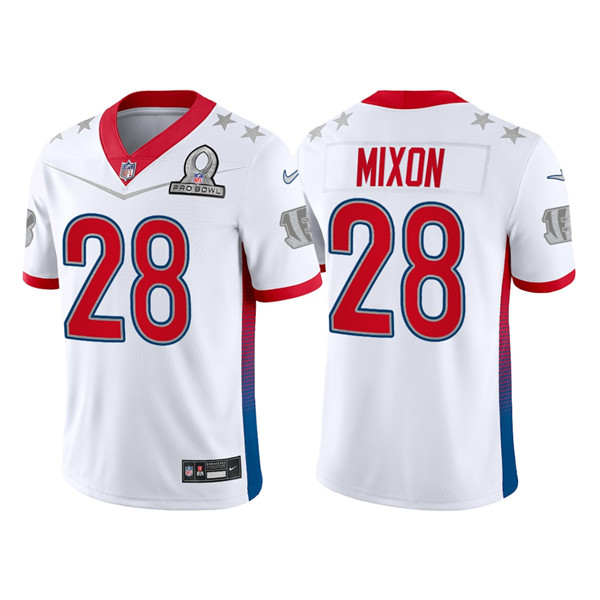 Men’s Cincinnati Bengals #28 Joe Mixon 2022 White AFC Pro Bowl Stitched Jersey