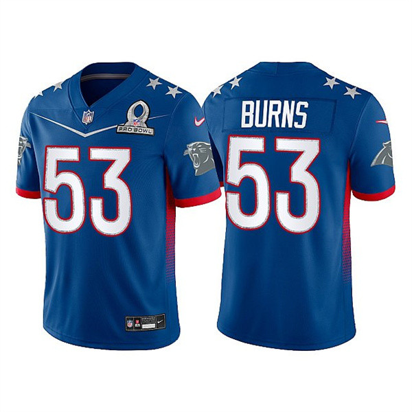 Men’s Carolina Panthers #53 Brian Burns 2022 Royal NFC Pro Bowl Stitched Jersey