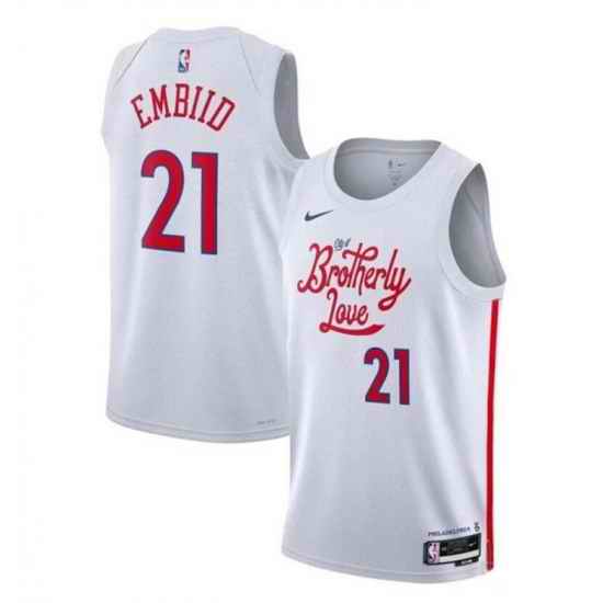Men Philadelphia 76ers #21 Joel Embiid White 2022 23 City Edition Stitched Basketball Jersey