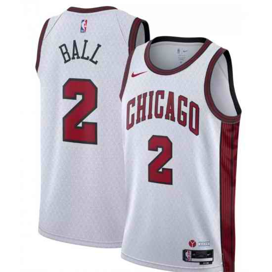 Men Chicago Bulls #2 Lonzo Ball White 2022 23 City Edition Stitched Basketball Jersey