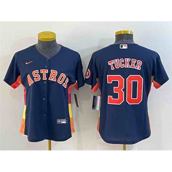 Women Houston Astros #30 Kyle Tucker Navy With Patch Cool Base Stitched Baseball Jersey