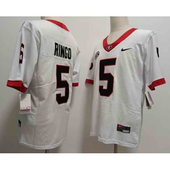 Men Georgia Bulldogs #5 Kelee Ringo White College Football Jersey