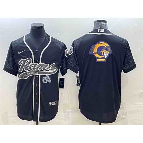 Men Los Angeles Rams Black Reflective Team Big Logo With Patch Cool Base Stitched Baseball Jersey