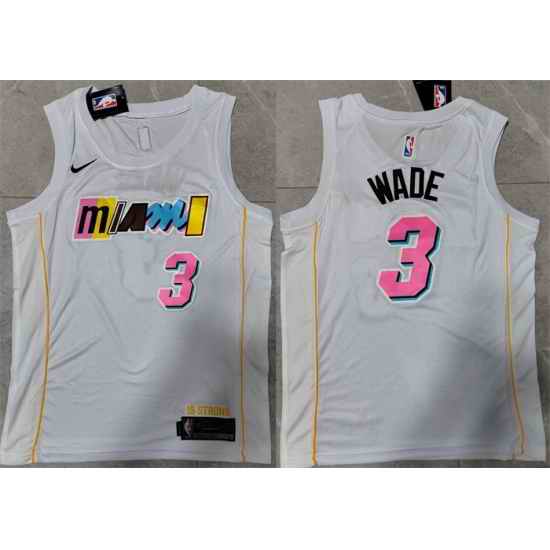 Men Miami Heat #3 Dwyane Wade 2022 23 White City Edition Stitched Jersey