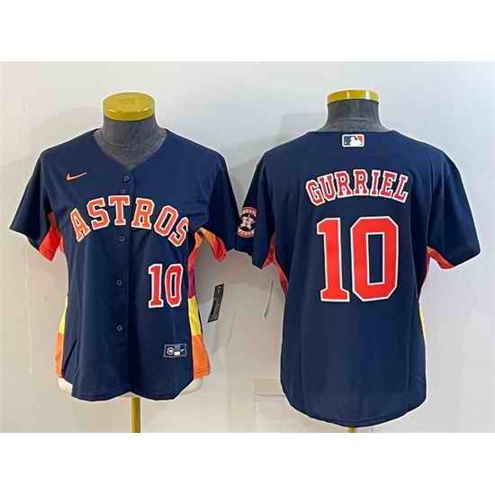 Women Houston Astros #10 Yuli Gurriel Navy With Patch Cool Base Stitched Baseball Jersey