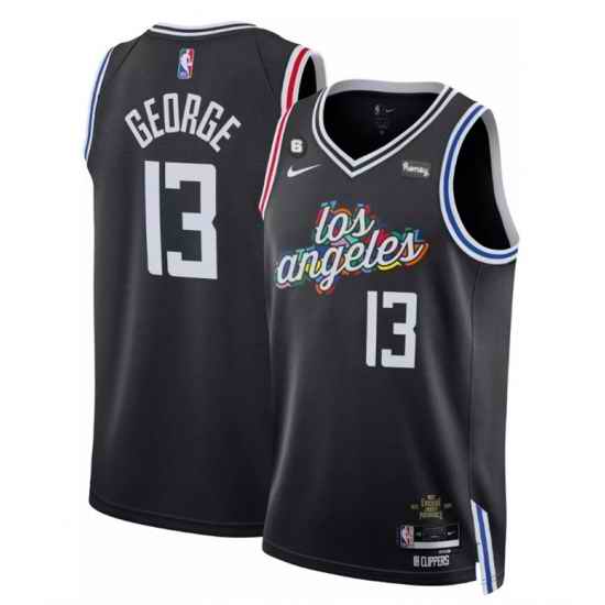 Men Los Angeles Clippers 13 Paul George Black 2022 23 City Edition With NO #6 Patch Stitched Jersey