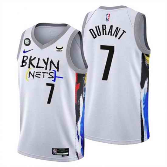 Men Brooklyn Nets 7 Kevin Durant White 2022 23 City Edition With NO #6 Patch Stitched Basketball Jersey