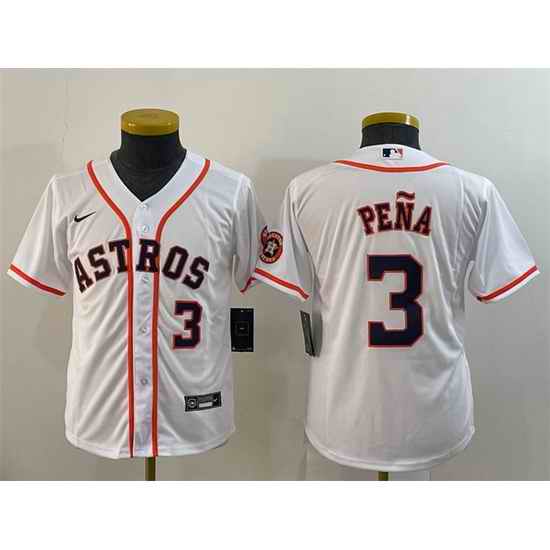 Youth Houston Astros #3 Jeremy Pena White With Patch Cool Base Stitched JerseyS
