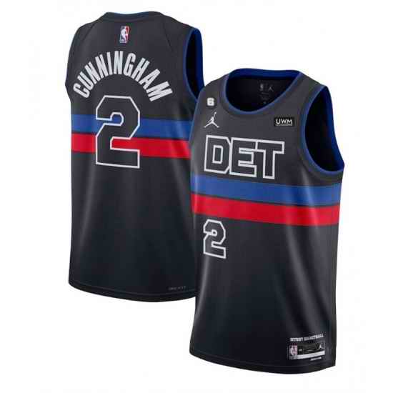 Men Detroit Pistons #2 Cade Cunningham Black 2022 23 City Edition With NO 6 Patch Stitched Basketball Jersey