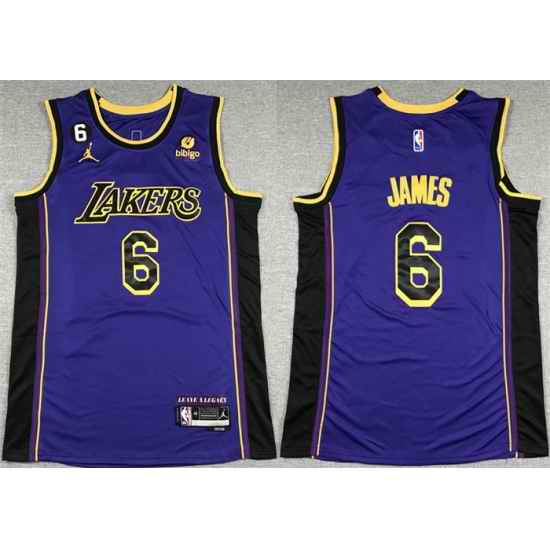 Men Los Angeles Lakers #6 LeBron James 2022 23 Purple Classic Edition No #6 Patch Stitched Basketball Jersey