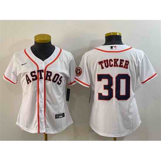 Women Houston Astros #30 Kyle Tucker White With Patch Cool Base Stitched Baseball Jersey