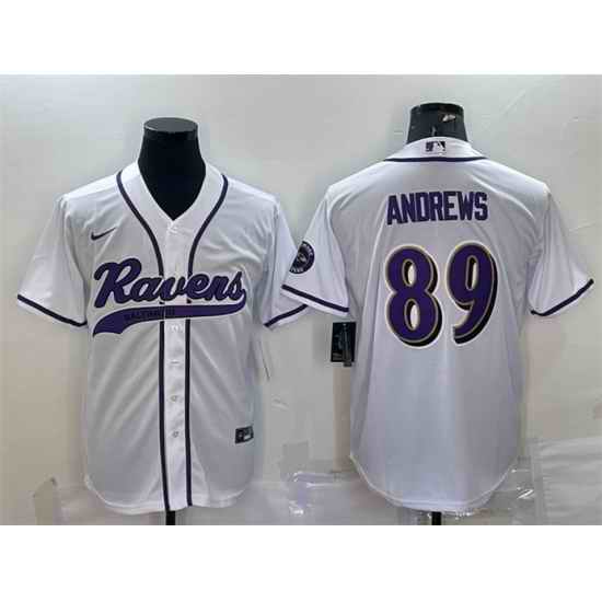 Men Baltimore Ravens #89 Mark Andrews White With Patch Cool Base Stitched Baseball Jersey