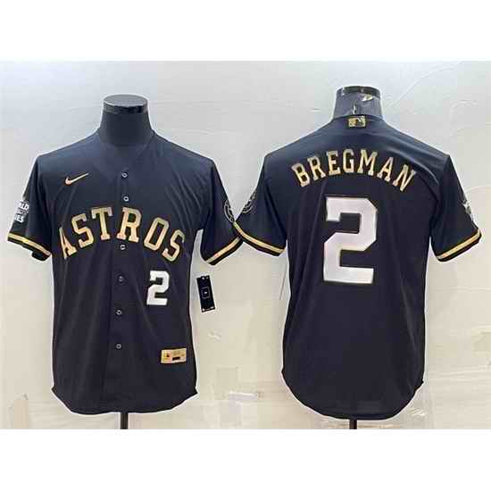 Men Houston Astros #2 Alex Bregman Black Gold 2022 World Series Stitched Baseball Jersey
