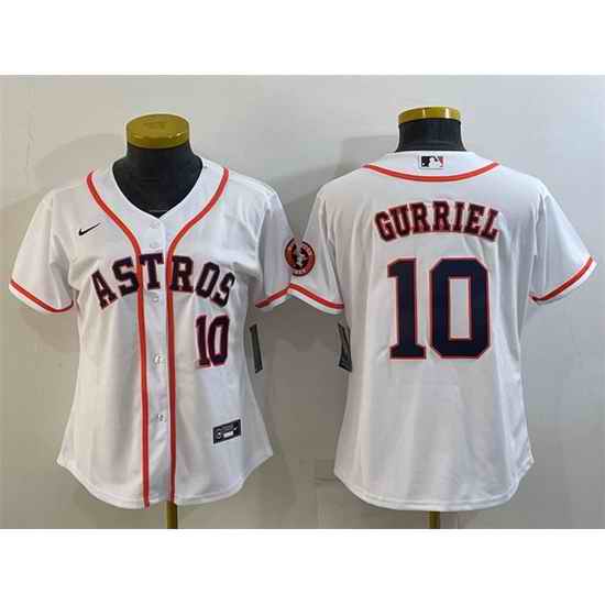 Women Houston Astros #10 Yuli Gurriel White With Patch Cool Base Stitched Baseball Jersey