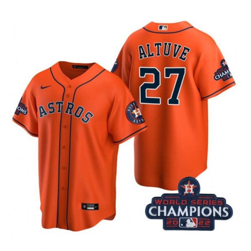 Astros #27 Jose Altuve Orange 2022 World Series Champions Cool Base Jersey