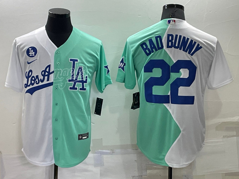 Dodgers #22 Bad Bunny White Green Nike Split 2022 MLB All Star Jersey