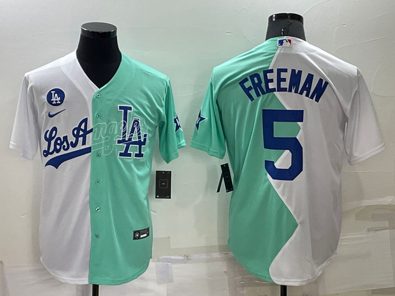 Dodgers #5 Freddie Freeman White Green Nike Split 2022 MLB All Star Jersey