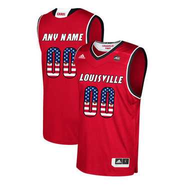 Men's Louisville Cardinals Customized Red USA Flag College Basketball Jersey
