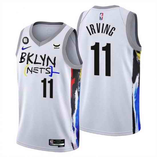 Men Brooklyn Nets 11 Kyrie Irving White 2022 23 City Edition With NO #6 Patch Stitched Basketball Jersey