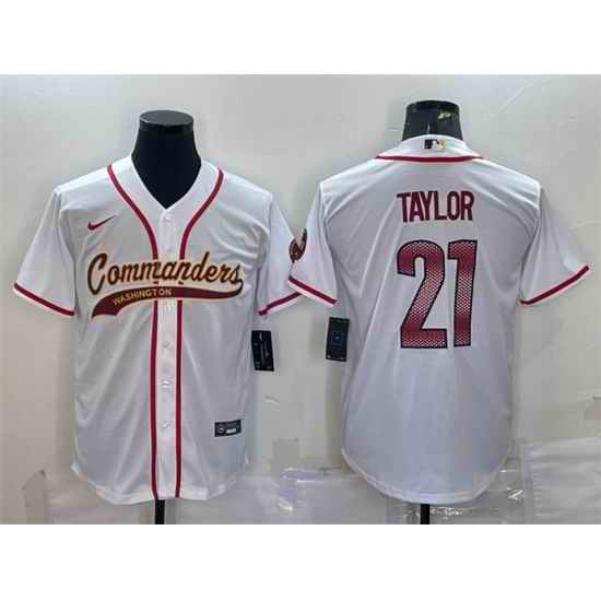 Men Washington Commanders #21 Sean Taylor White With Patch Cool Base Stitched Baseball Jersey