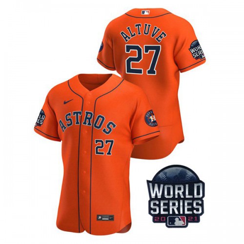 Houston Houston Astros #27 Jose Altuve  Men’s Nike 150th Anniversary 2021 World Series Authentic MLB Jersey – Orange Men’s
