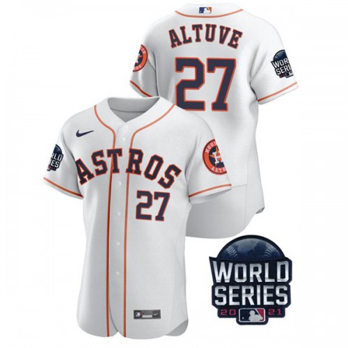 Houston Houston Astros #27 Jose Altuve  Men’s Nike 150th Anniversary 2021 World Series Authentic MLB Jersey – White Men’s