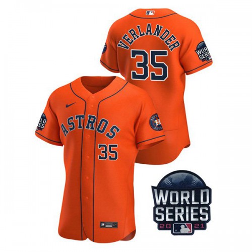 Houston Houston Astros #35 Justin Verlander Men’s Nike 150th Anniversary 2021 World Series Authentic MLB Jersey – Orange Men’s