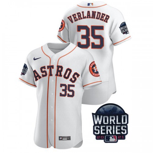 Houston Houston Astros #35 Justin Verlander Men’s Nike 150th Anniversary 2021 World Series Authentic MLB Jersey – White Men’s