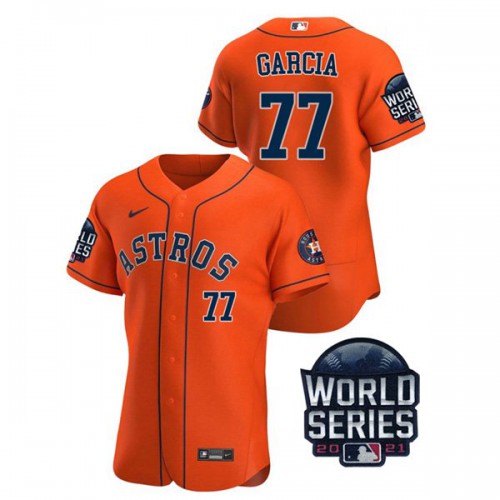 Houston Houston Astros #77 Luis Garcia Men’s Nike 150th Anniversary 2021 World Series Authentic MLB Jersey – Orange Men’s