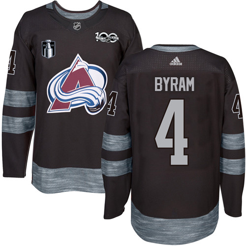 Adidas Colorado Avalanche #4 Bowen Byram Black 2022 Stanley Cup Final Patch 100th Anniversary Stitched NHL Jersey Men’s